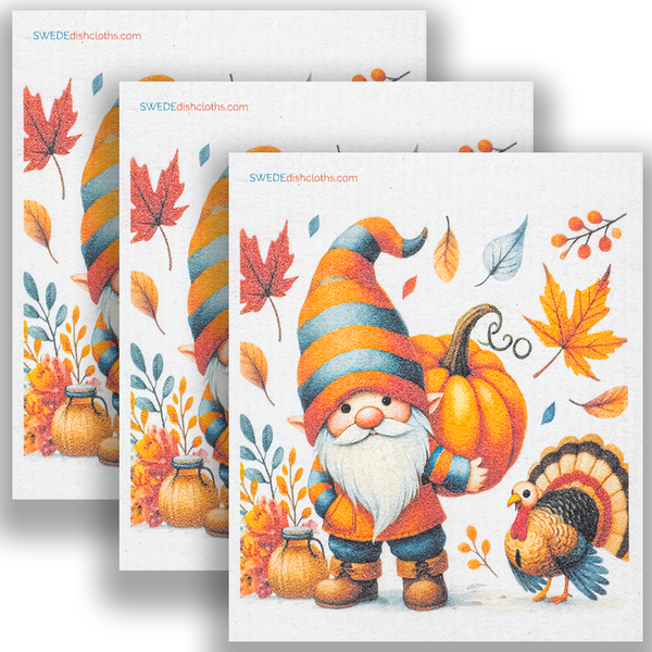 Eco-Friendly Swedish Dishcloths - Thanksgiving Gnome and Turkey set of 3