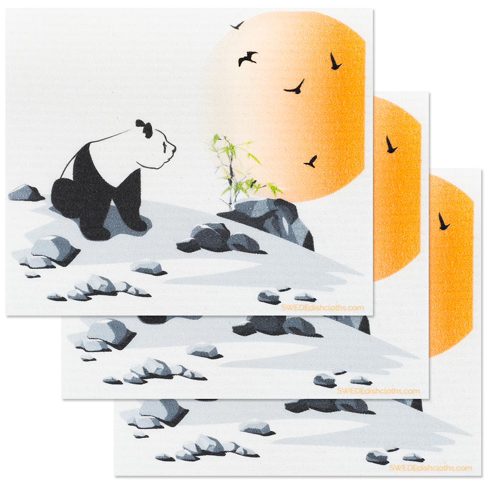 Panda and Birds Set of 3 Paper Towel Replacements | Swededishcloths eco-friendly compostable swedishdishcloths