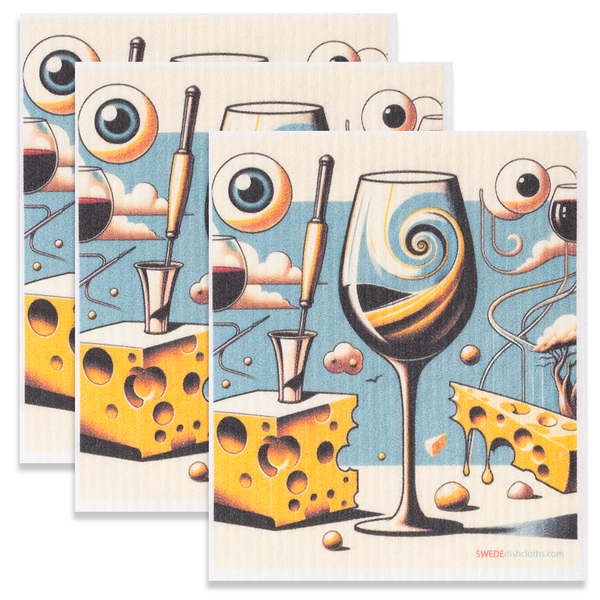 Eco-Friendly Swedish Dishcloths - Surreal Wine Eye Set of 3 (Paper Towel Replacements)