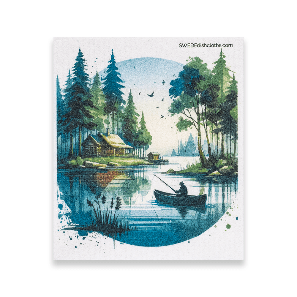 Eco-Friendly Swedish Dishcloths - Canoe Fisherman (Paper Towel Replacement) - SWEDEdishcloths.com