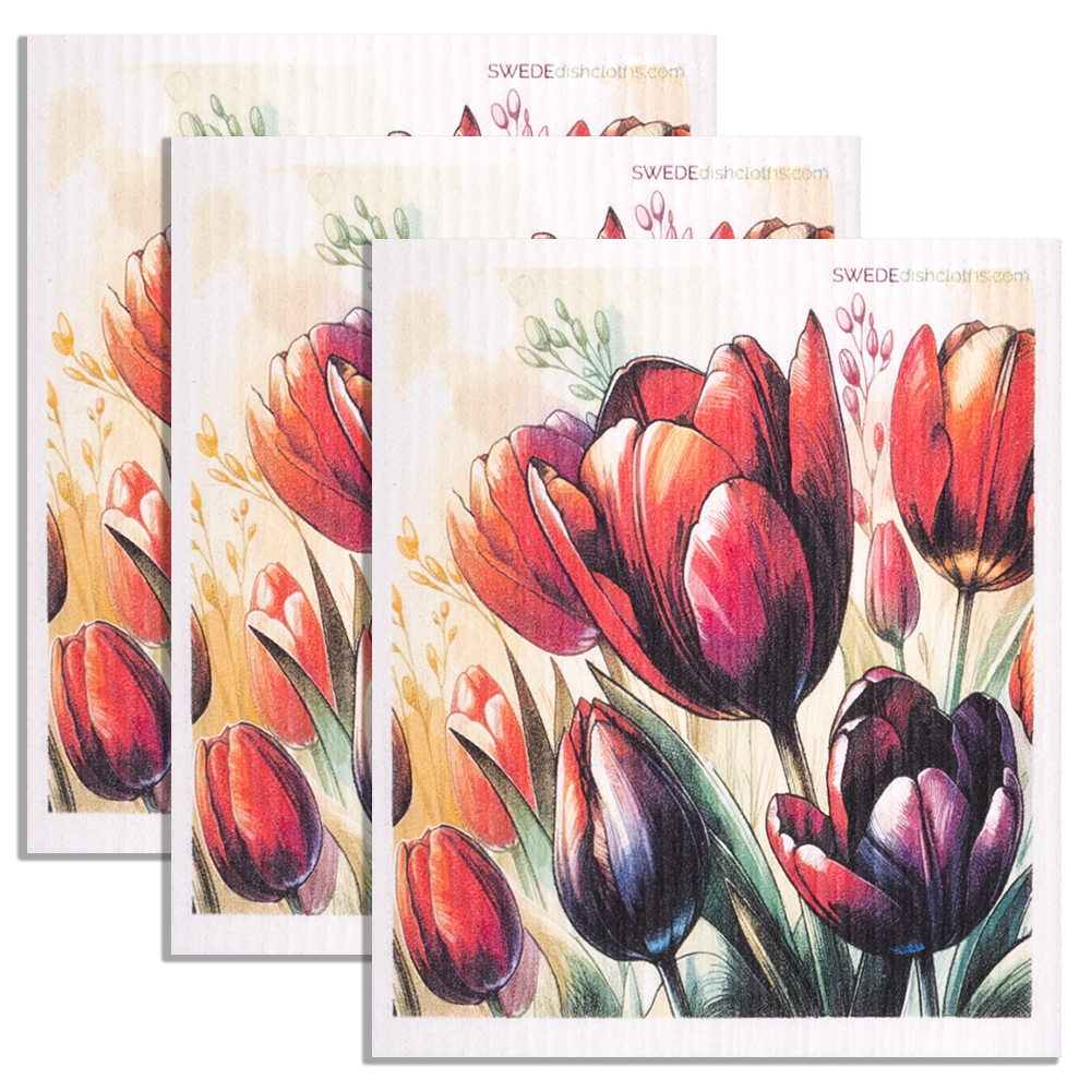 Eco-Friendly Swedish Dishcloths - Colorful Tulips Set of 3 (Paper Towel Replacements) - SWEDEdishcloths.com