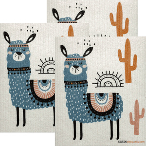 Blue Llama Set of 3 Swedish Dishcloths (One of each design) | ECO Friendly | Reusable Cleaning Spongecloth