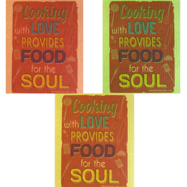 Food for the Soul Set of 3 cloths (One of each color) Swedish Dishcloths ECO Absorbent Cleaning