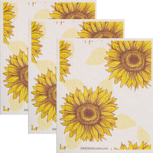 Blooming Sunflower Swedish Dishcloth: Set of 3 cloths Eco-Friendly, Reusable, Super Absorbent | SWEDEdishcloths