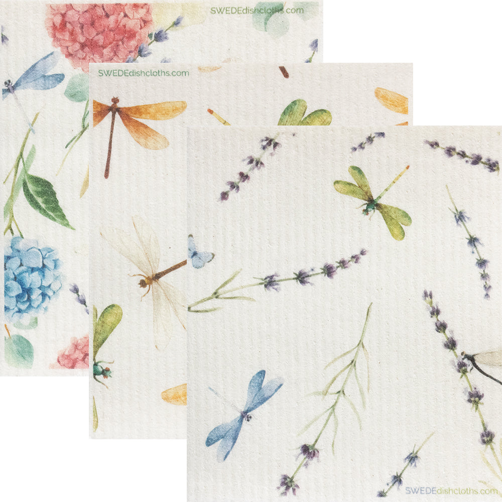 Swedish Dishcloth Mixed Dragonfly Set of 3 Spongelcoths