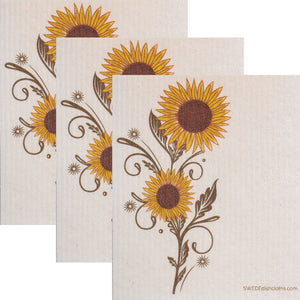 Sunshine Sunflower Set of 3 Swedish Dishcloths