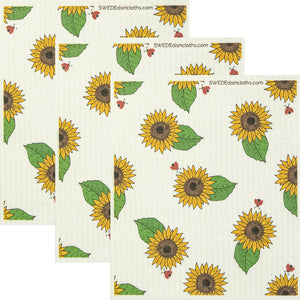 Ladybug Sunflower Set of 3 Swedish Dishcloths