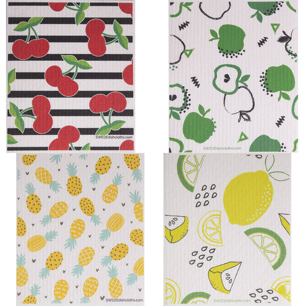 Swedish Dishcloth (Fruit Collage) Set of 4 (One of each design) Paper Towel Replacements | Swededishcloths