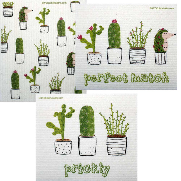 Mixed Cactus Set of 3 cloths (One of each design) Swedish Dishcloths ECO  Absorbent Cleaning Cloth