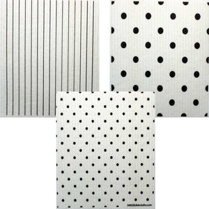 Mixed B&W Patterns Set of 3 cloths (One of each design) Swedish Dishcloths ECO  Absorbent Cleaning Cloth
