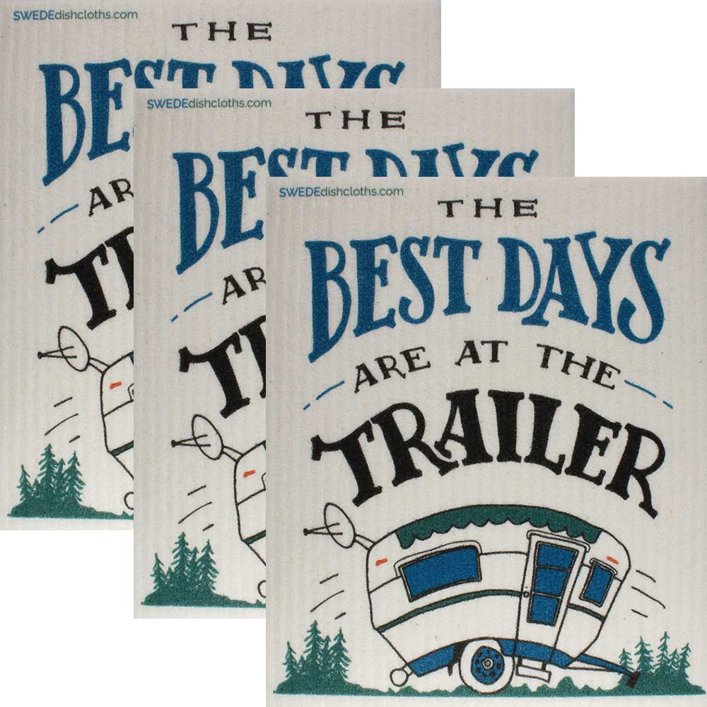 Swedish Dishcloths Best Days at the Trailer Set of 3 cloths Eco Friendly Absorbent Cleaning Cloth