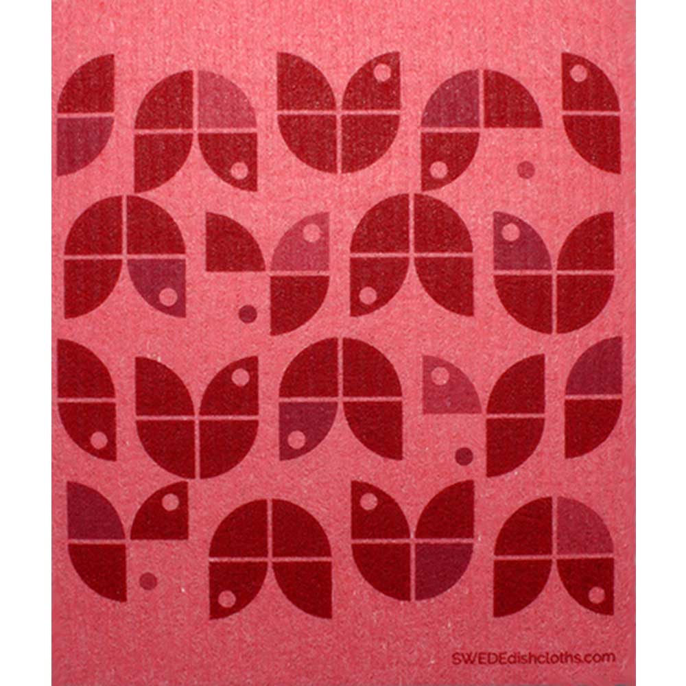 Geometric Flowers Red on Red One cloth Swedish Dishcloths | ECO Friendly Absorbent Cleaning Cloth
