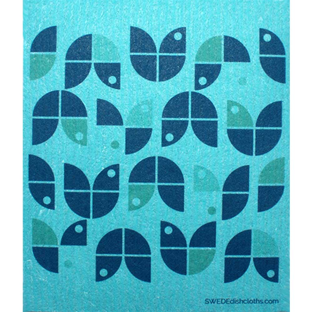 Geometric Flowers Blue on Blue One cloth Swedish Dishcloths | ECO Friendly Absorbent Cleaning Cloth