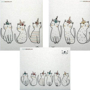 Mixed Caticorn Set of 3 cloths (One of each design) Swedish Dishcloths ECO  Absorbent Cleaning Cloth