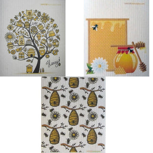 Bees/Honey Set of 3 Swedish Dishcloths (One of each design) | ECO Friendly | Reusable Cleaning Spongecloth