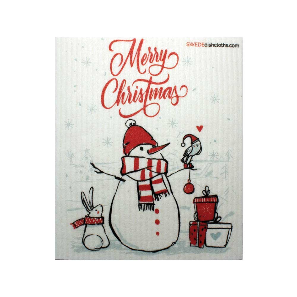 Christmas Snowman w/Bird One cloth Swedish Dishcloths | Eco Friendly Reusable Absorbent Cleaning Cloth - SWEDEdishcloths.com