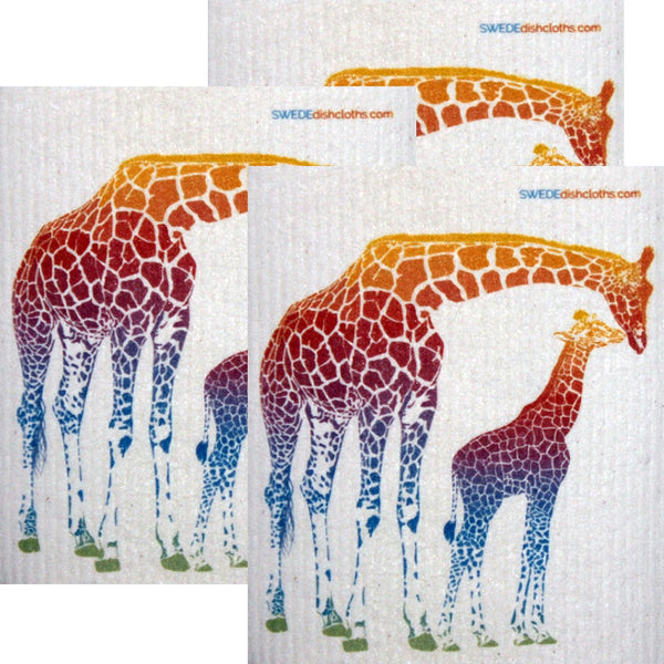 Colorful Giraffe Set of 3 each Swedish Dishcloths