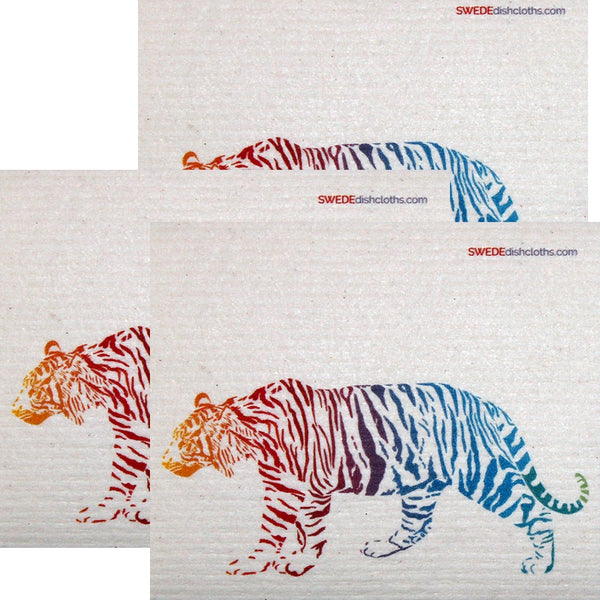 Colorful Tiger Set of 3 each Swedish Dishcloths