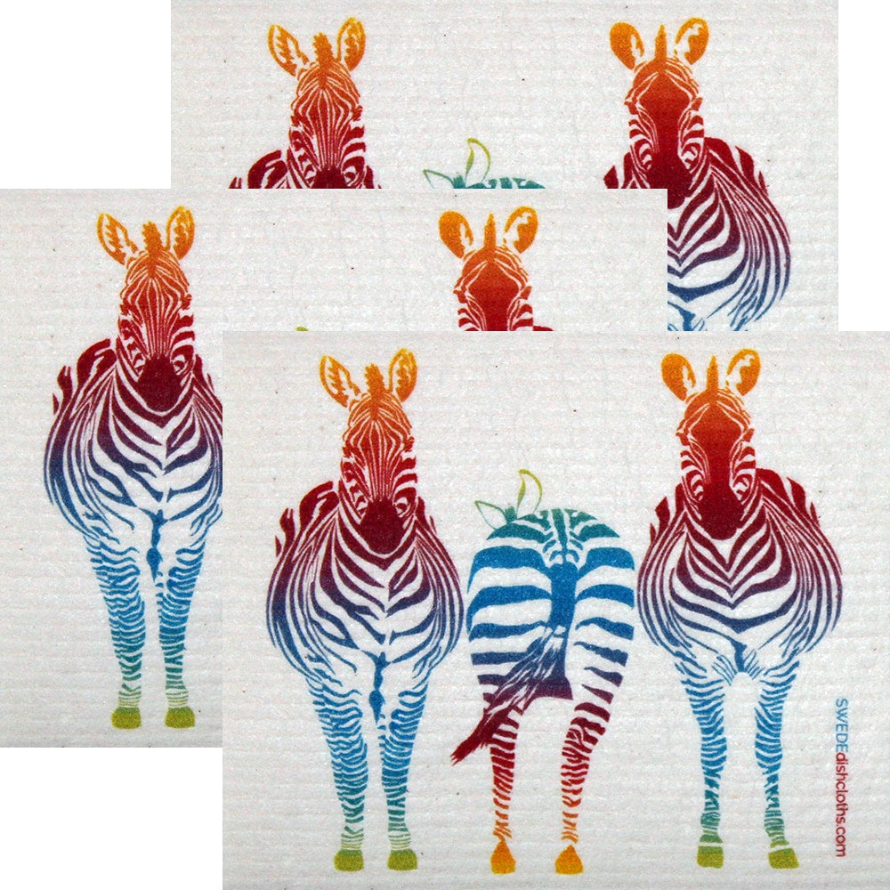 Colorful Zebra Set of 3 each Swedish Dishcloths