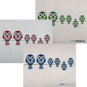 Mixed Birds on Wire Set of 3 each Swedish Dishcloths | ECO Friendly Absorbent Cleaning Cloth | Reusable Cleaning Wipes