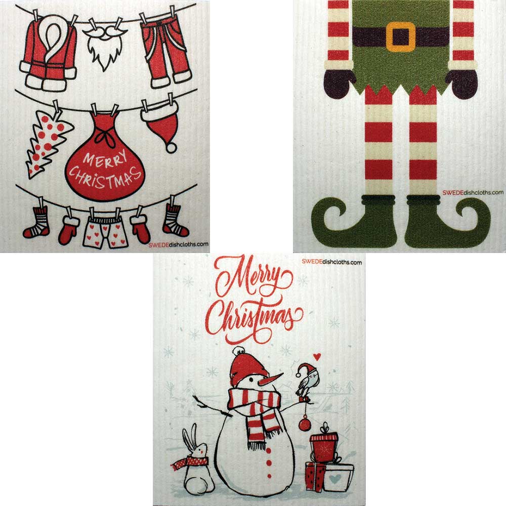 Mixed Christmas "B" Set of 3 cloths Swedish Dishcloths Eco Friendly Absorbent Cleaning Cloth - SWEDEdishcloths.com