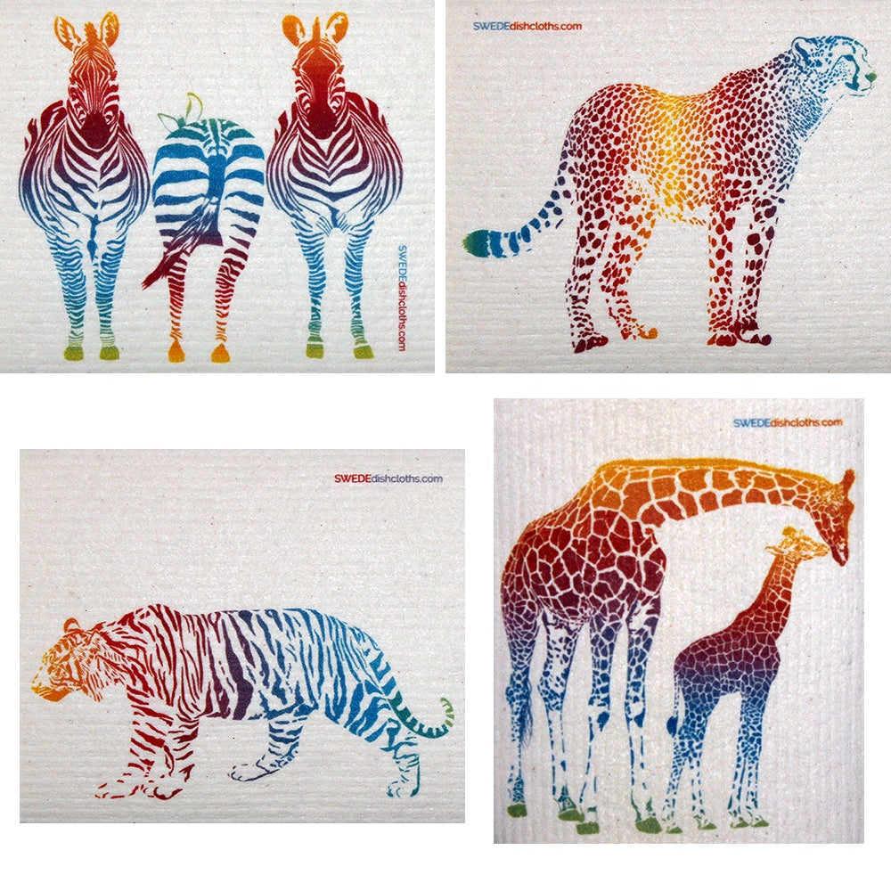 Mixed Colorful Animals Set Of 4 Each Swedish Dishcloths - 4