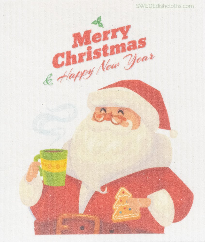 Santa with CoCoa Coat Single | ECO Friendly Absorbent Cleaning Cloth - SWEDEdishcloths.com
