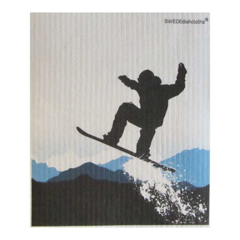Snowboard Jumping ONE each on white Swedish Dishcloth | ECO Friendly Absorbent Cleaning Cloth | Reusable Cleaning Wipes - SWEDEdishcloths.com