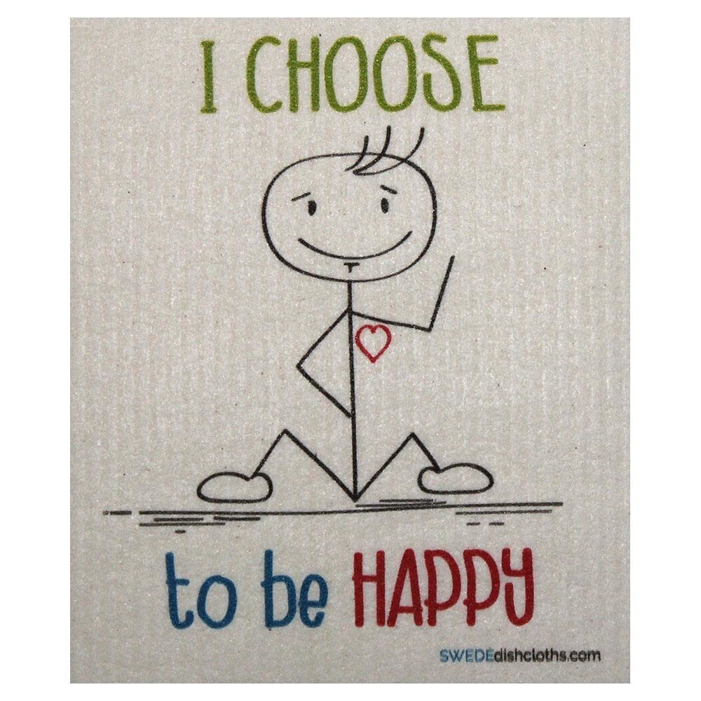 StickMan Sayings Choose to Be Happy One Swedish Dishcloths | ECO Friendly Absorbent Cleaning Cloth | Reusable Cleaning Wipes - SWEDEdishcloths.com