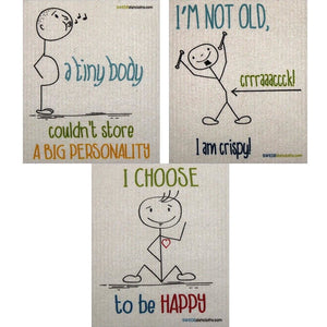 StickMan Sayings Set of 3 each Swedish Dishcloths | ECO Friendly Absorbent Cleaning Cloth | Reusable Cleaning Wipes - SWEDEdishcloths.com