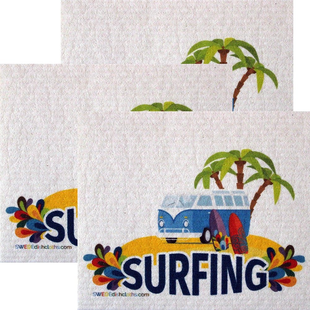 Surfing Bus Set of 3 each Swedish Dishcloths | ECO Friendly Absorbent Cleaning Cloth | Reusable Cleaning Wipes - SWEDEdishcloths.com