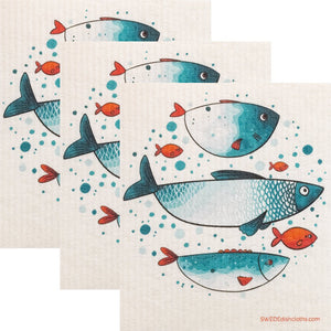 Swedish Dishcloth Blue Fish Family Set of 3 Sponge cloths - SWEDEdishcloths.com