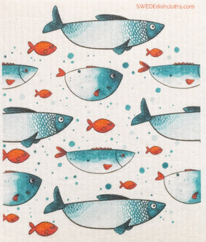 Swedish dishcloth Blue Fish School Single Spongecloth - SWEDEdishcloths.com