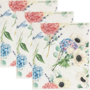 Swedish Dishcloth Dragonfly Hydrangea Set of 3 Spongelcoths - SWEDEdishcloths.com