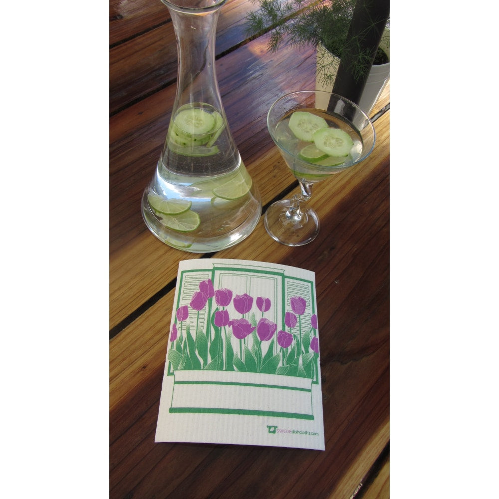 Swedish Dishcloth One Swedish Dishcloth With Purple Tulips Pattern - 1