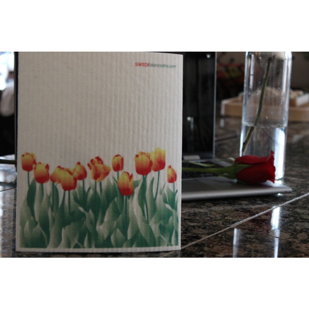 Swedish Dishcloth Orange Tulips - Single Cloth | Reusable - 1