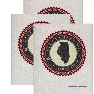 Swedish Dishcloth Set of 3 each Swedish Dishcloth Badge Design - Illinois