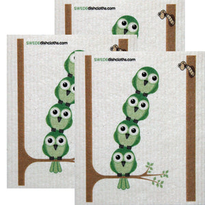 Swedish Dishcloth Set of 3 each Swedish Dishcloths Greenbirds in Tree Design