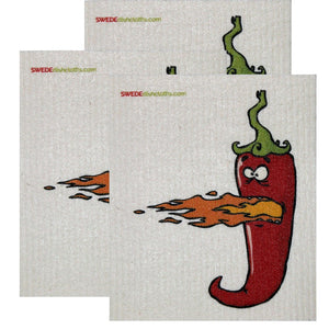 Swedish Dishcloth Set of 3 each Swedish Dishcloths Hot Chili Pepper Design