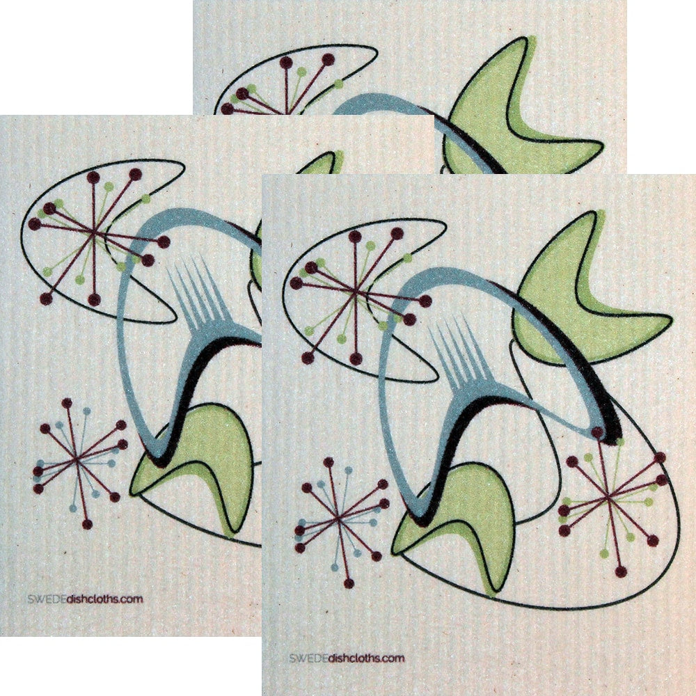 Swedish Dishcloth Set of 3 each Swedish Dishcloths Mid Century Retro Design