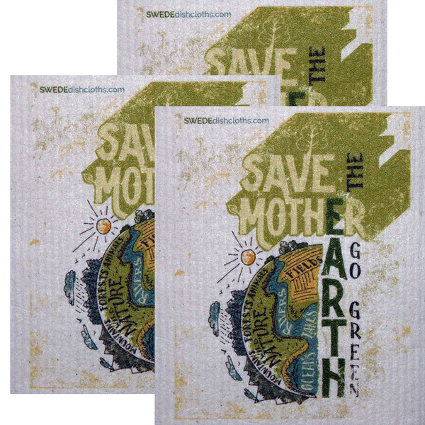 Swedish Dishcloth  Set of 3 each Swedish Dishcloths Save Mother Earth Design