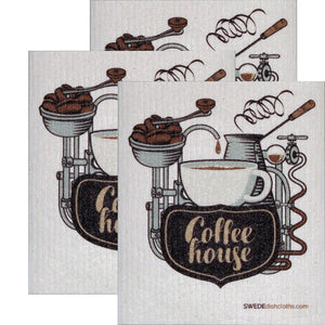Swedish Dishcloth Set of 3 each Swedish CoffeeHouse Design - SWEDEdishcloths.com
