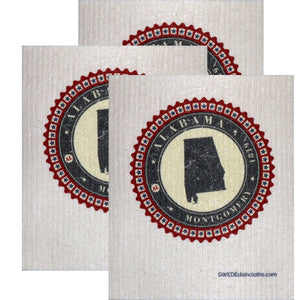 Swedish Dishcloth Set of 3 each Swedish Dishcloth Badge Design - Alabama - SWEDEdishcloths.com