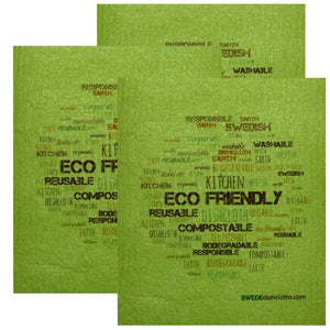 Swedish Dishcloth Set of 3 each Swedish Dishcloths ECO Wordcloud on Green Design - SWEDEdishcloths.com