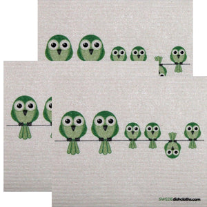 Swedish Dishcloth Set of 3 each Swedish Dishcloths Greenbirds on Wire Design - SWEDEdishcloths.com