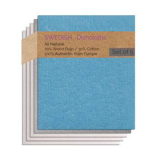 Swedish Dishcloths 5 Pack (1 Blue, 1 Gray, 3 Natural) Combo GTNNN Paper Towel Replacements | Swededishcloths - SWEDEdishcloths.com