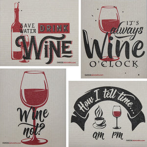 Wine Time Sayings Set Of 4 Each Swedish Dishcloths | Eco Friendly Absorbent Cleaning Cloth | Reusable Cleaning Wipes - 4